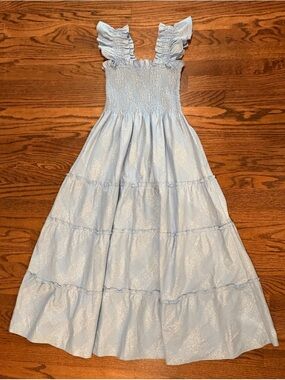 Hill House Light Blue Ruffle Strap Tiered Maxi Dress